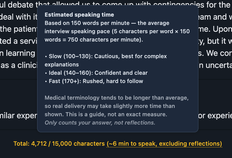 Speaking time explanation popup showing how speaking time is calculated
