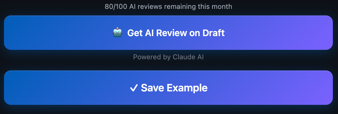 Get AI Review on Draft button with remaining credits display